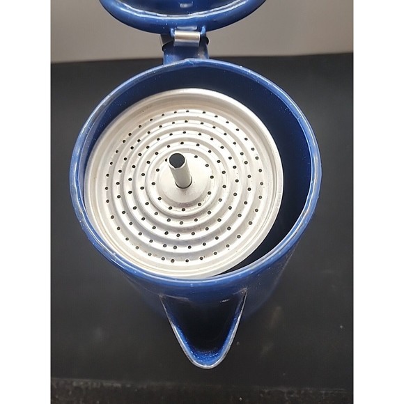 Vintage Blue/White Speckled Coffee Pot W Hinged Lid Spout Handle Camp Enamel - Picture 6 of 9